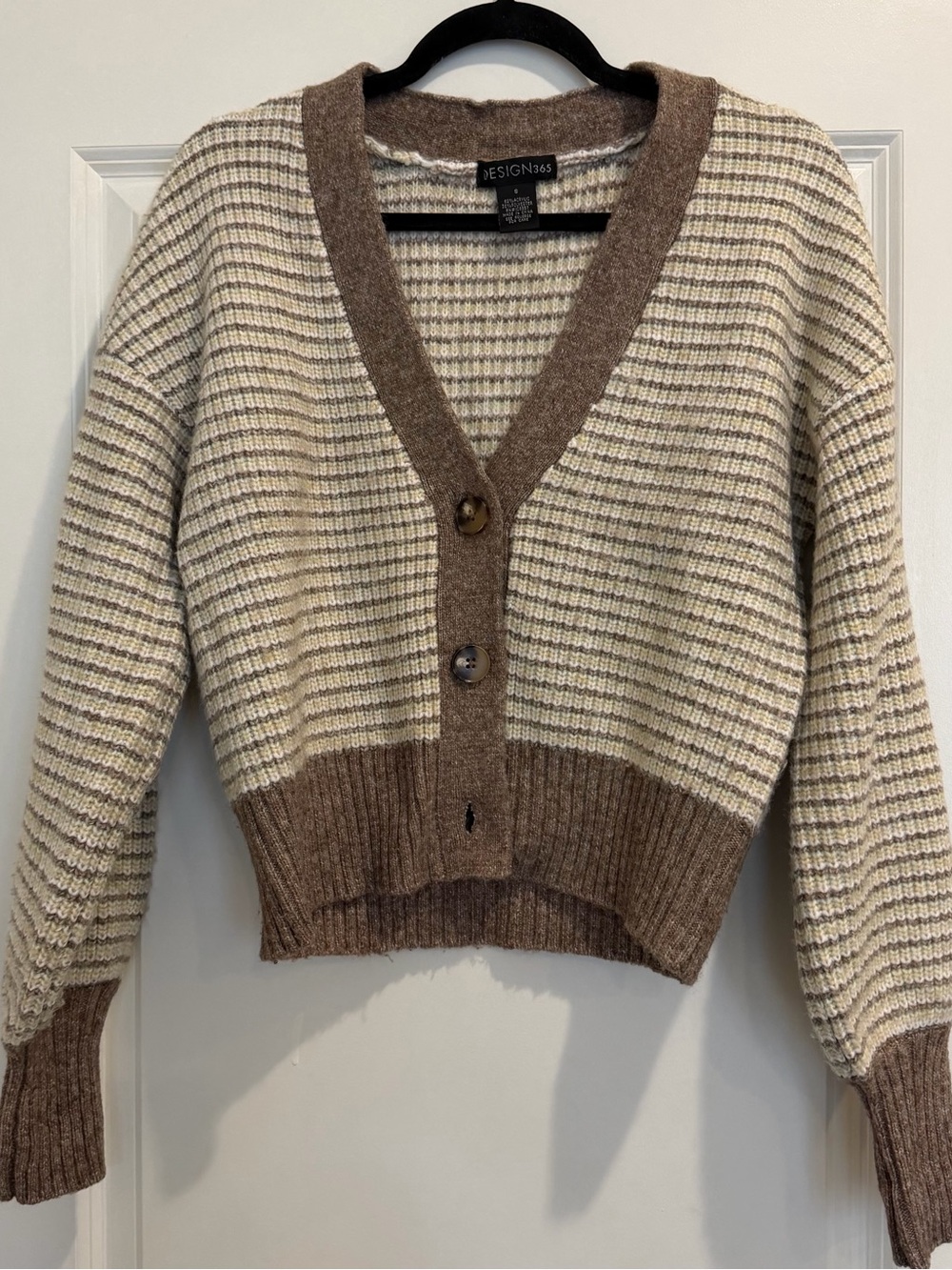 SIZE S | Brown & Cream Striped V-Neck Button Cardigan Sweater